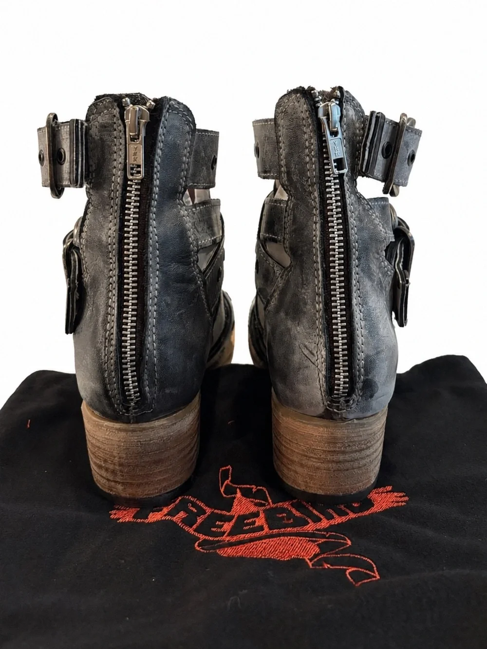 Freebird Grace Black Leather Silver Hardware Ankle Boots Size 8 New With Box